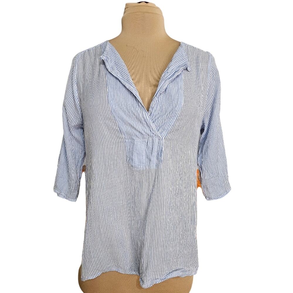 Tru Luxe Jeans Striped Floral Asymmetric 3/4 Sleeve Top Small Boho‎ Bloomcore
